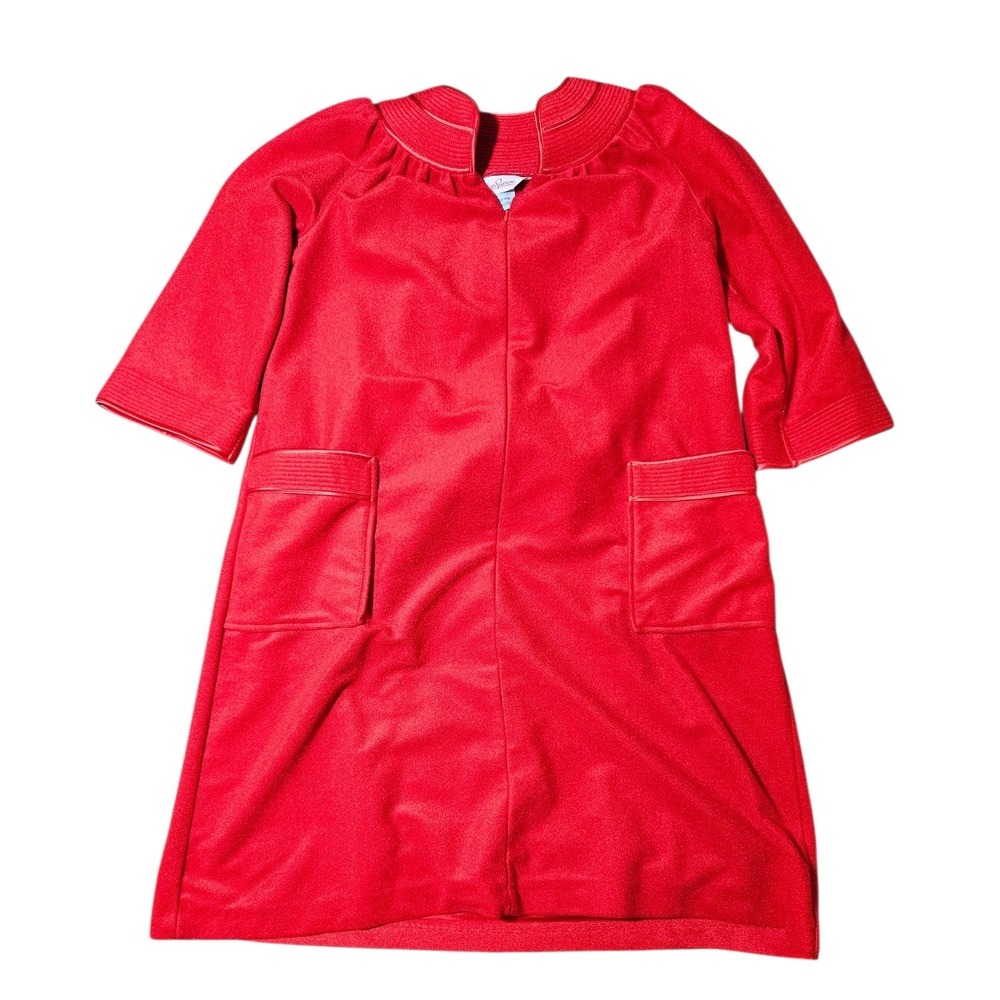 Vtg 60s 70s Evelyn Pearson Red 1/2 Zip Housecoat Robe Lounger Pockets Medium